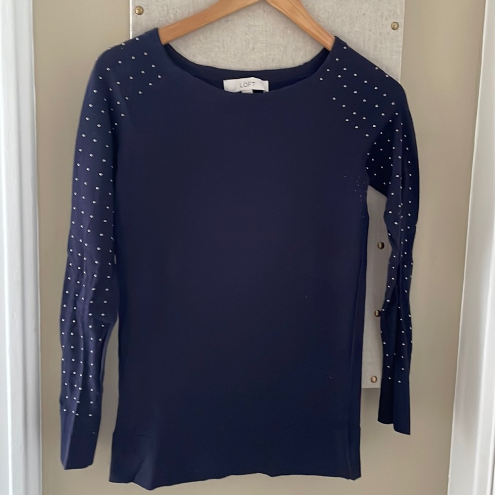LOFT Studded Sweater Navy Blue Extra Small